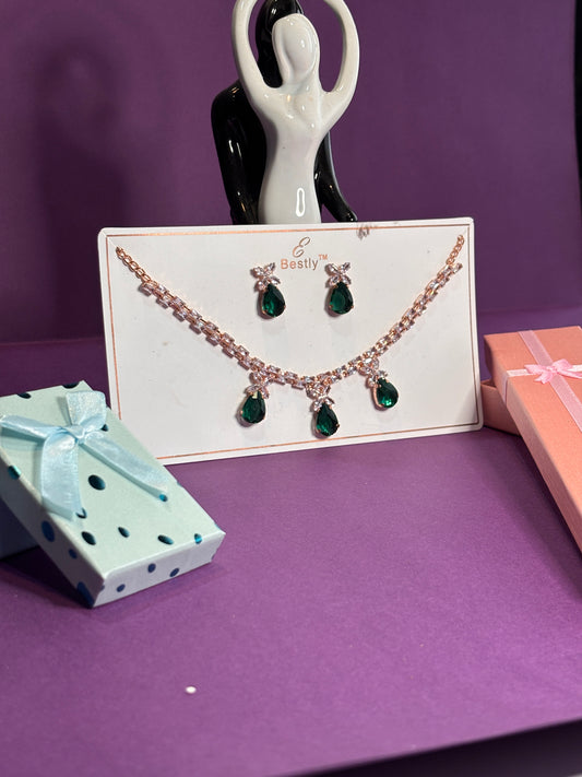 Blooms Premium Gold-Plated Floral American Diamond Necklace
